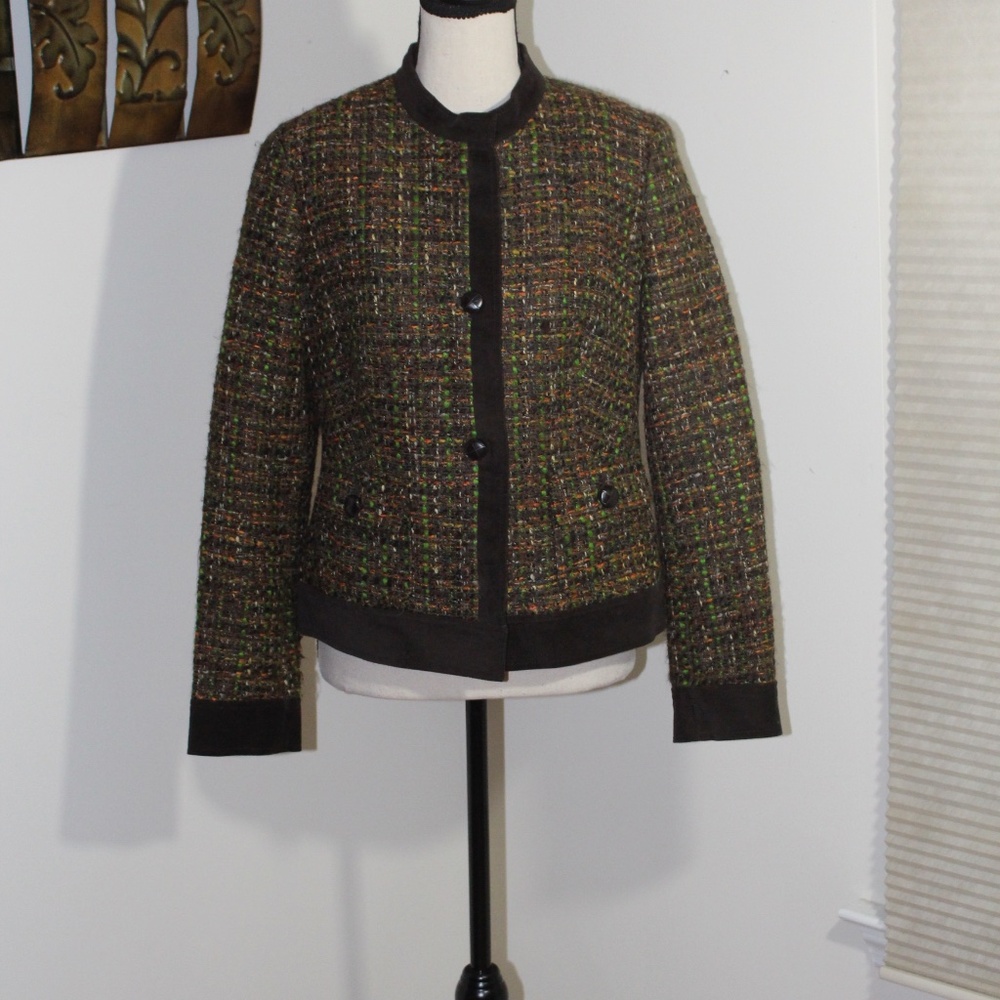 Talbots, Brown velvet Trim Tweed Jacket Blazer